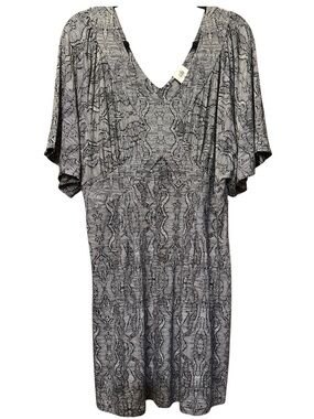 CAbi Black & White Patterned V-Neck Dress